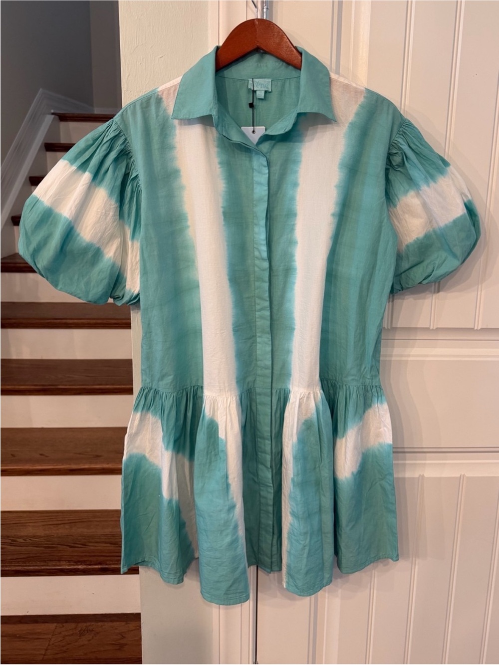 WKND Women’s Button-Front Tie-Dye Dress - Aqua & White